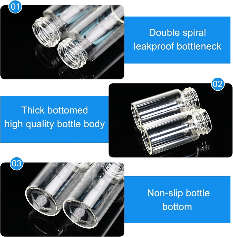 ETTSNU 20ml Clear Glass Vials with Screw Caps and plastic Stoppers,Small Lab Sample Vials with Lids, Leak-Proof Liquid Storage Empty Vial. 10PCS - Image 3